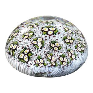 Murano Millefiori Art Glass Paperweight Canes Floral Vintage Handmade Italy 4"
